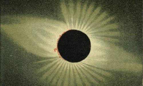 Sketch of the solar corona near the sunspot minimum at the eclipse of May 1878.